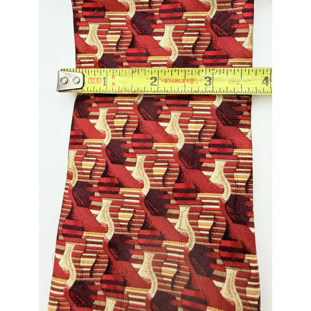 Ermenegildo Zegna Silk Tie Vintage Red Geometric Abstract Mens Necktie Italy